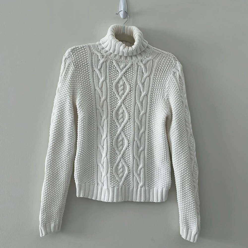Lauren Ralph Lauren:  White Turtleneck Cable Knit Sweater, Size M